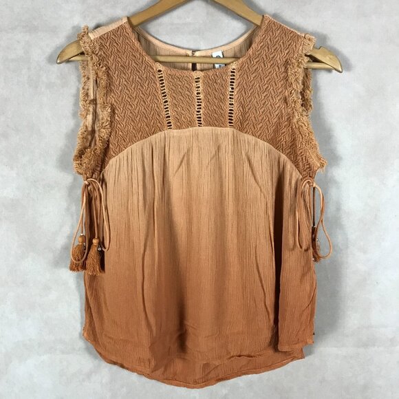 American Rag Le Femme Dip Dye Glow Boho Fringe Top NEW XS - Picture 1 of 6